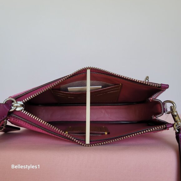 COACH Penn Sequined & Smooth Leather Small Shoulder Bag - Dark Magenta⭐ - Picture 14 of 16